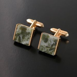 Vtg Modern Jade Marble Stone Gold Tone Cufflinks